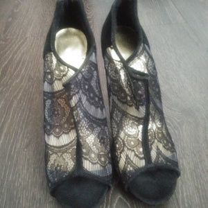 Lace peep toe booties